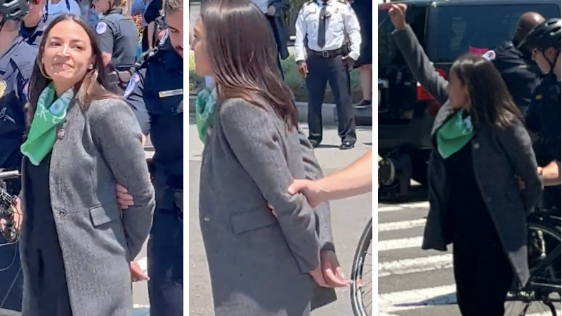 Watch: Whoops! AOC is Pretending to be Handcuffed, But Slips a Fist Into the Air to Celebrate
